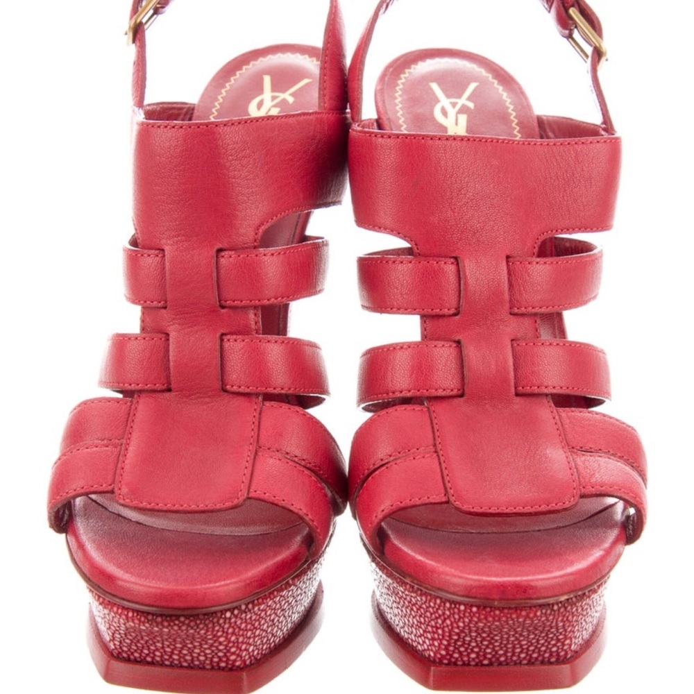 Yves Saint Laurent leather platform sling back sandals size 8.5